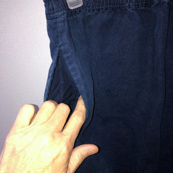 Kim Rogers Womens Size 14 Navy Linen Capri Pull On Drawstring Cropped Pants - Picture 7 of 9